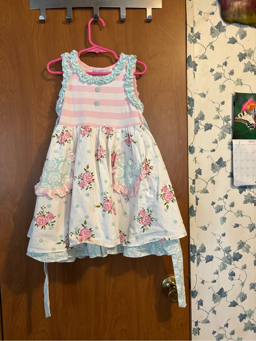 Serendipity Girls Pink & Mint Floral Ruffle Tie-Back Casual Dress